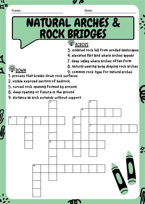 Natural Arches & Rock Bridges Vocabulary Crossword Puzzle - Quick & Simple