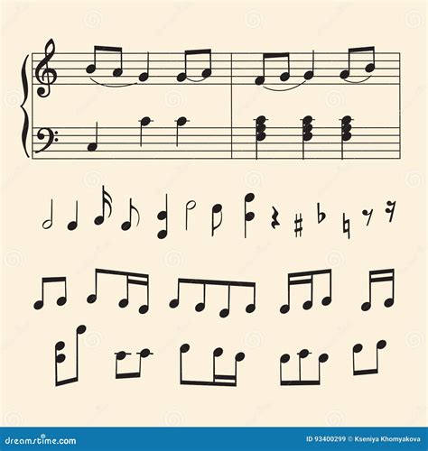 Musical staff and notes stock vector. Illustration of graphic - 93400299