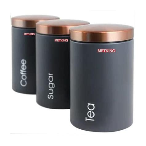 METKING Tea Sugar Coffee Containers Set of 3 - Black Color Coated ...