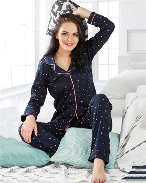 Blue Full Sleeves Winter Cotton Night suit Set for ladies – Stilento