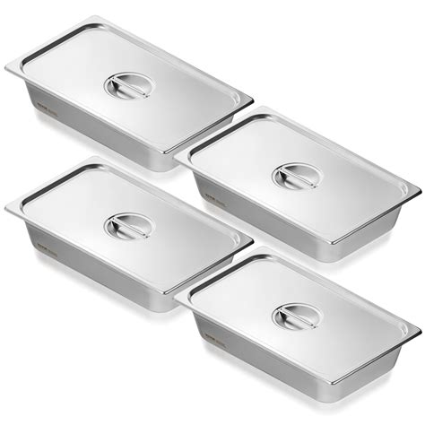 VEVOR 4 Pack Hotel Pans, Full Size Anti-Jam Steam Pan with Lid, 0.8mm ...