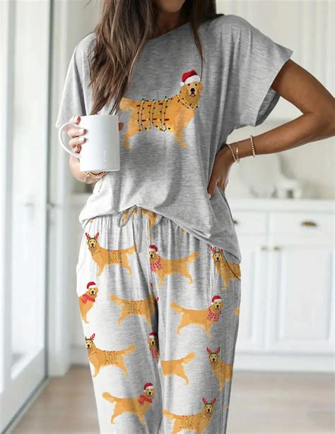 Christmas Golden Retriever Casual Pajama Set For Women