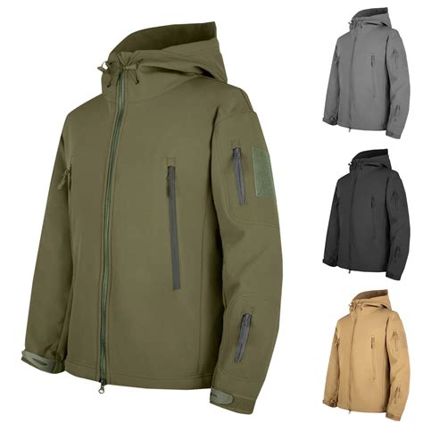 BiZtdJrK Men Nylon Hoodie Jacket 6 Zip-Pockets Waterproof Windbreaker ...