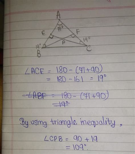 if in a triangle abc angle A = 71 degree and perpendicular from vertex ...