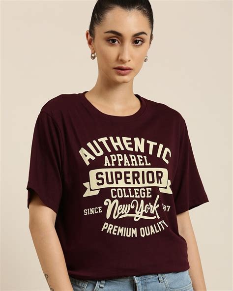 Buy Women's Maroon Superior Typography Oversized T-shirt Online at Bewakoof