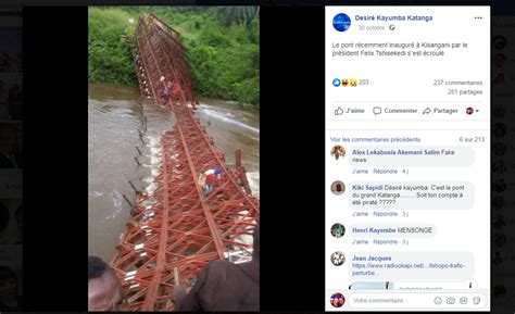 Non, le pont qui a cédé en RDC n’a pas été fraîchement inauguré par le ...