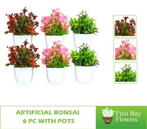 6 PC Artificial Mini Small Fake Plants with Pot for House Office Table ...