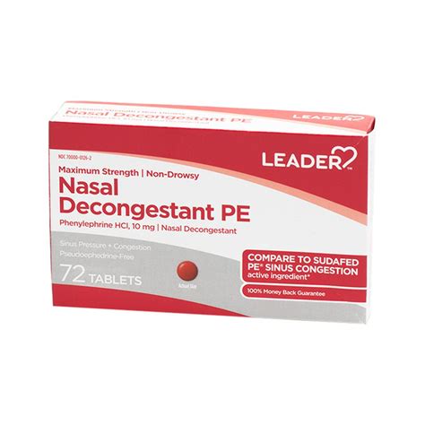 Leader Maximum Strength Nasal Decongestant Pe Phenylephrine Hcl 10 Mg Tablets (72 each) Delivery ...