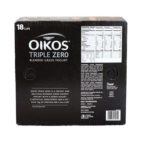 Dannon Oikos Triple Zero Greek Nonfat Yogurt Variety Pack - 18 ct. (5.3 ...