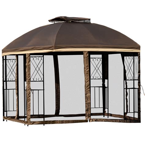 Buy Outsunny 10 x 10 Outdoor Patio Gazebo Canopy with Double Tier Roof ...