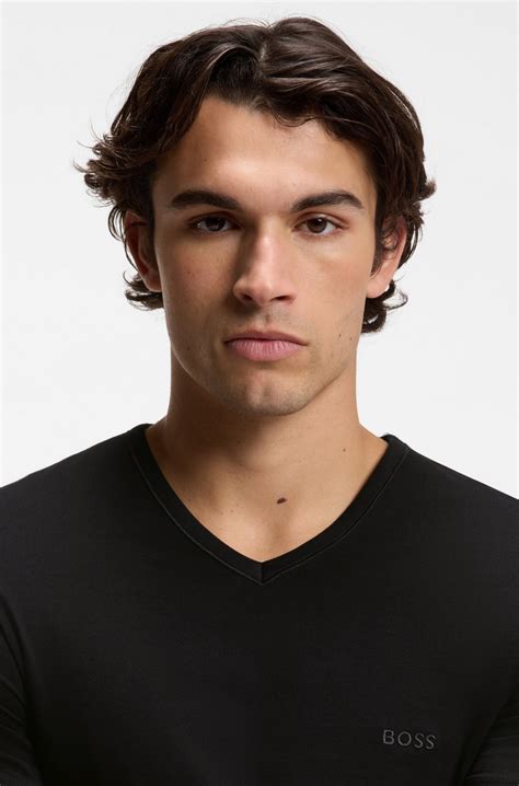 BOSS - Three-pack of V-neck underwear T-shirts in cotton - Black