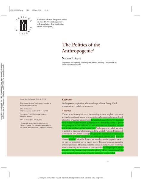 The Politics of the Anthropogenic; p - R E V I E W S I N A D V A N C E ...
