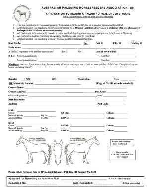 Fillable Online apha net Foal Recording Form - aphanetau - apha net Fax ...