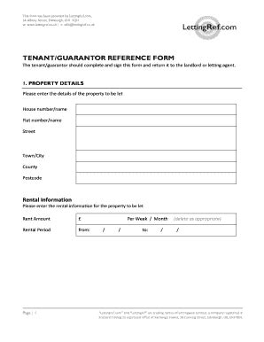 Fillable Online splendidproperty co TENANTGUARANTOR REFERENCE FORM ...