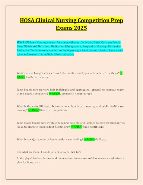 HOSA Clinical Nursing Competition Prep Exams 2025 | Exams Clinical ...