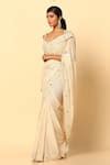Buy Ivory Shimmer Chinnon Embroidery Tonal Floral Beaded Border Saree ...