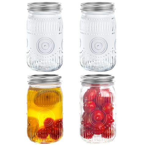 Amzcku 32oz vintage Mason Jars with Lids, Wide Mouth Quart Canning Jar ...