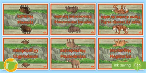 Carteles para mesas: Animales prehistóricos