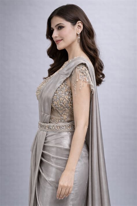 Metallic Silver Pre-Draped Saree – vastrachowk