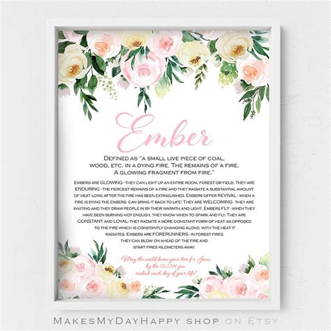 Ember Custom Name Meaning,pink Flowers,floral First Name,given Name ...