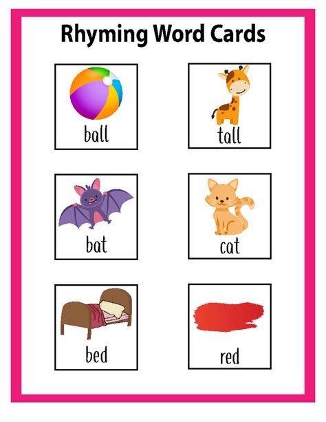 12. Rhyming Words - Rhyming Word Cards ball tall bat cat bed red ...