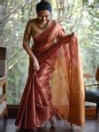 Linen Zari Golden Red Saree With Blouse Piece|Raga Todi|Suta