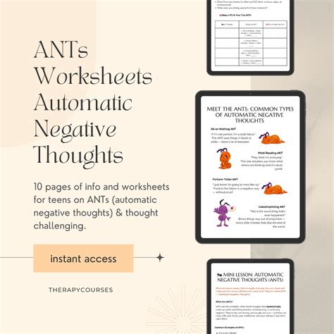 ANTs Automatic Negative Thoughts Worksheets - CBT Activities for Teens ...