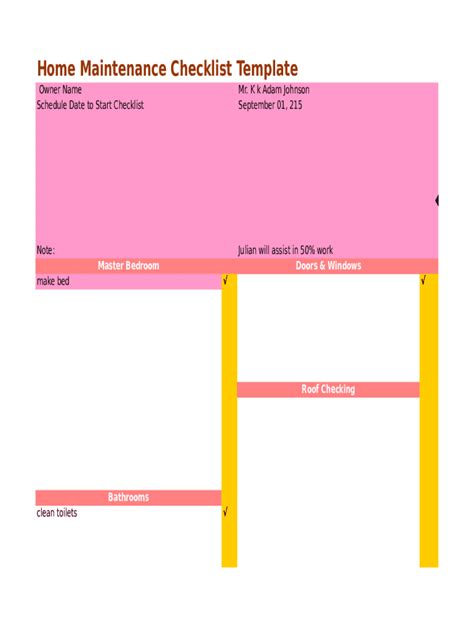 Home Maintenance Checklist - Blank Fillable Template | Fill Out, Print ...