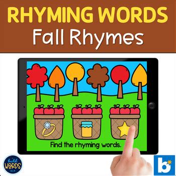 Fall Theme Rhyming Words with Pictures Find and Match Rhymes BOOM ™ Cards