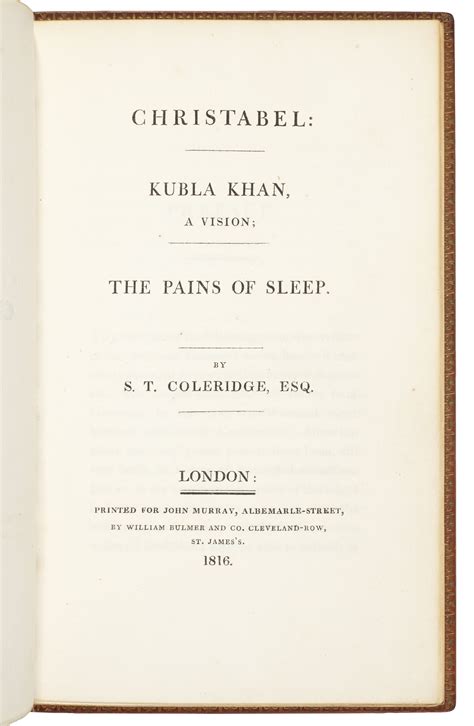 Christabel; Kubla Khan; The Pains of Sleep, Samuel Taylor Coleridge, 1816 | Christie’s