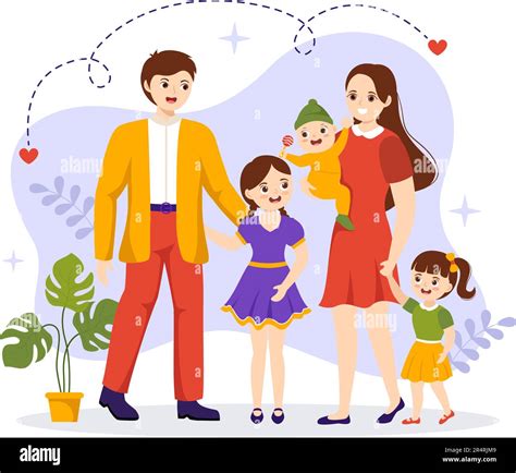 Family Values Vector Illustration of Mother, Father and Kids by Side ...