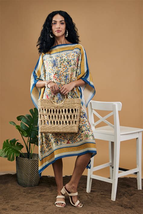 Bird And Tile Printed Kaftan Dress | Sougat Paul