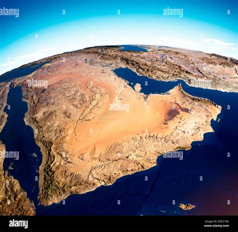 Map of the Arabian Peninsula, Middle East, map with relief and mountains. Yemen, Oman, Saudi ...