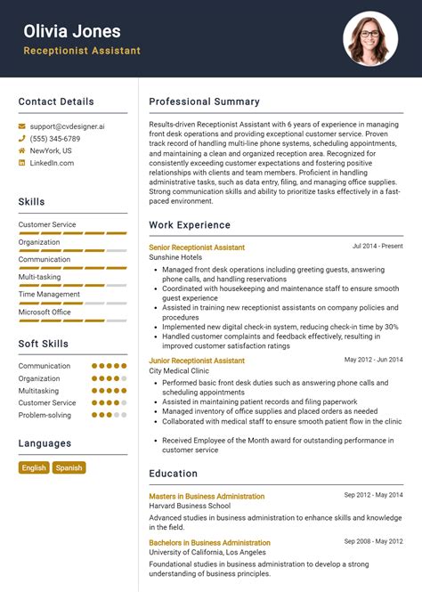 Image result for Resume Examples Receptionist Customer Service Example