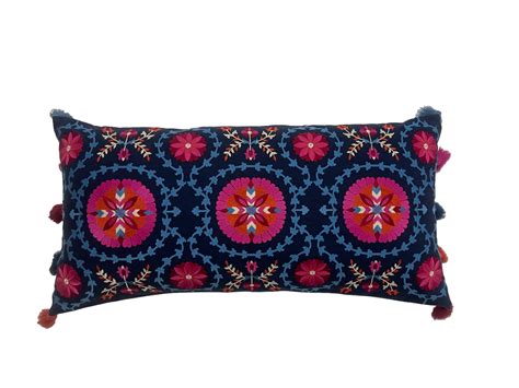 Bukhara Suzani Embroidered Midnight Blue Cushion Cover – House of Inari
