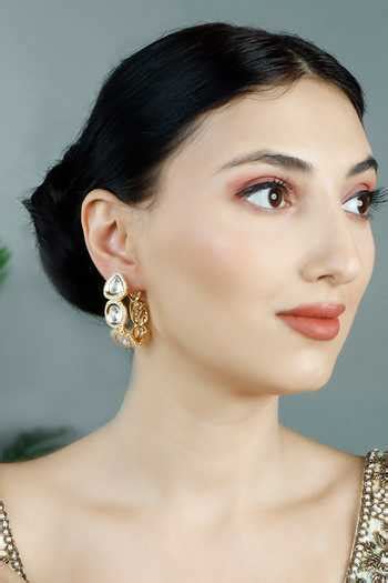 Buy Gold Plated Kundan And Polki Embellished Hoop Earrings by Auraa ...