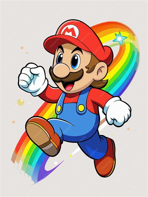 A cartoon character with a white shirt and blue pants and a red and ...