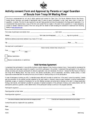 Fillable Online Activity consent Form and Approval by Parents or Legal ...