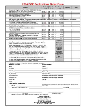 Fillable Online 2014 BOE Publications Order Form - Bureau of Explosives ...