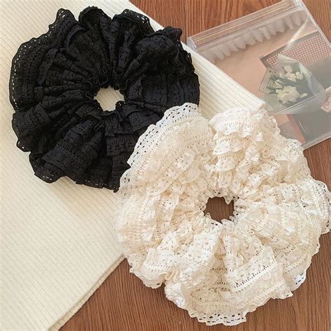 Ashkash 2pcs Elegant Vintage-Inspired Lace Large Hair Scrunchies for ...