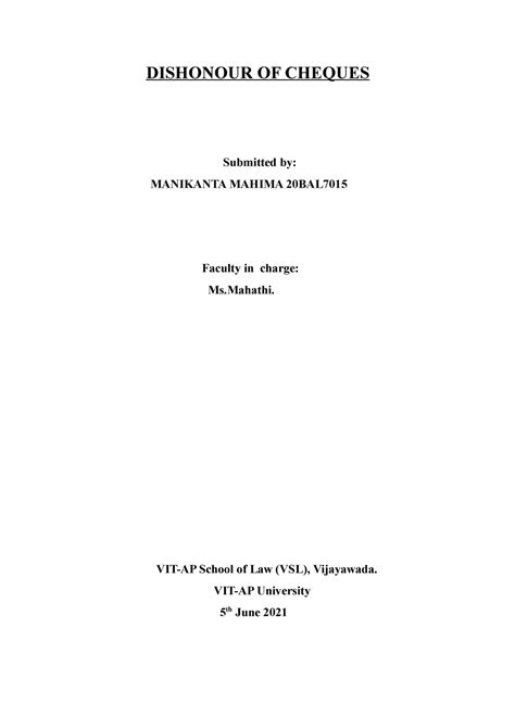 negotiable instrument act - DISHONOUR OF CHEQUES Submitted by ...