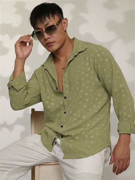 ₹854 | Campus Sutra men's Pistachio Green Polka Dot Shirt - Campussutra