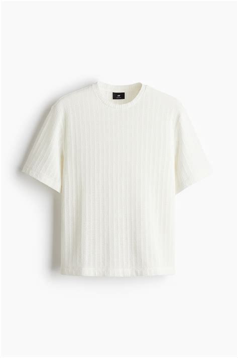 Men’s White Regular Fit Crochet-look T-shirt | H&M IN
