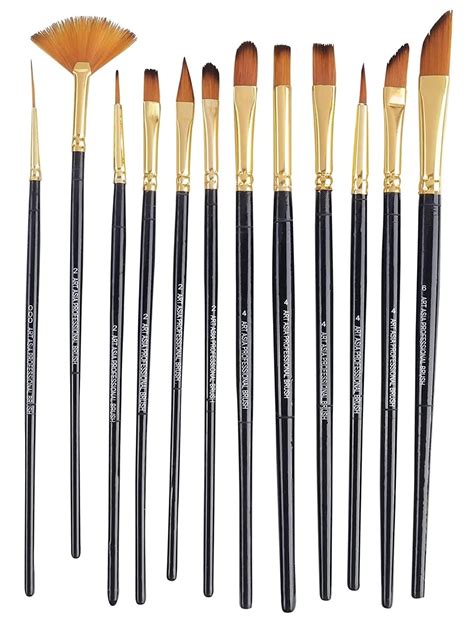 KABEER ART Nylon Synthetic Hair Paintbrush Set Of 12 Pc For Watercolor ...
