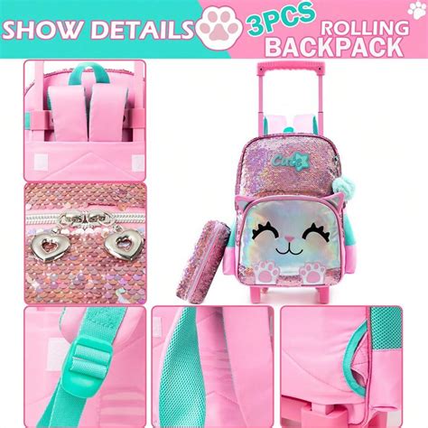 Rolling Backpack For Girls Multi Pocket Mermaid Leather Trolley Bag ...