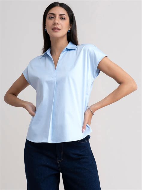 Buy Light Blue Cotton Drop Shoulder Top Online | FableStreet