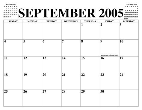 SEPTEMBER 2005 CALENDAR OF THE MONTH: FREE PRINTABLE SEPTEMBER CALENDAR ...