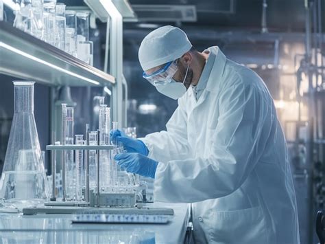 Scientist medical factory staff working in science lab medicine factory ...