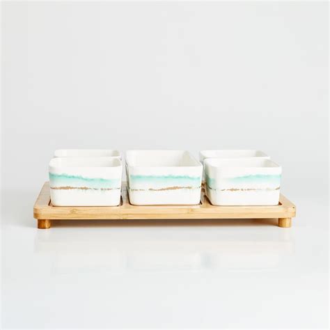 Buy Showstopper Set of 5 Porcelain Serving Bowls with Bamboo Stand from ...