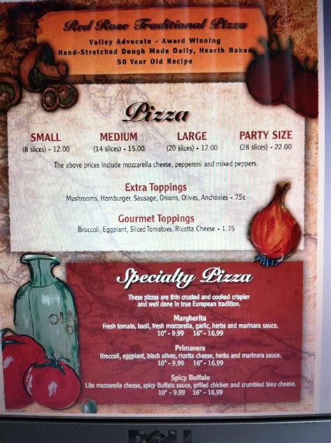Menu at Red Rose Pizzeria, Springfield
